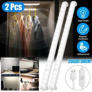 2X Led Kitchen Under Cabinet Closet Shelf Lighting Strip Bar Usb Light Lamp Kit