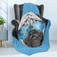 thumbnail image 4 of Pug Soft Flannel Fleece Throw Blanket, Dog Portrait Mirror Sunglasses Hand Drawn Illustration of Pet Animal Funny, Cozy Plush for Indoor and Outdoor Use, 50" x 60", Black Pearl Blue, by Ambesonne, 4 of 5