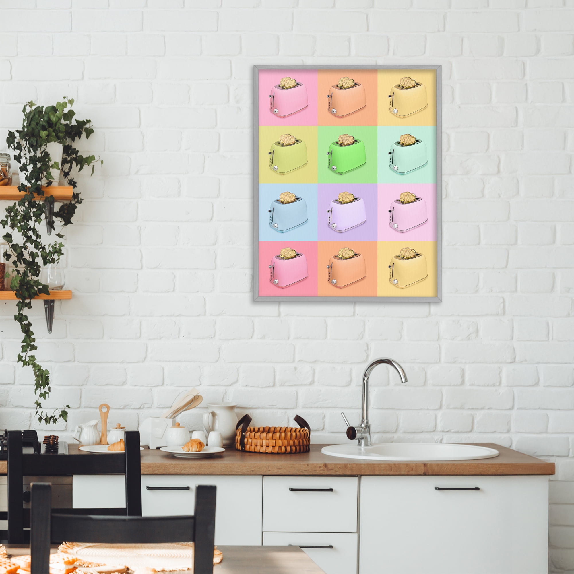 Stupell Industries Golden Disco Toaster Collage Gray Framed Giclee Art, design by LISH Creative