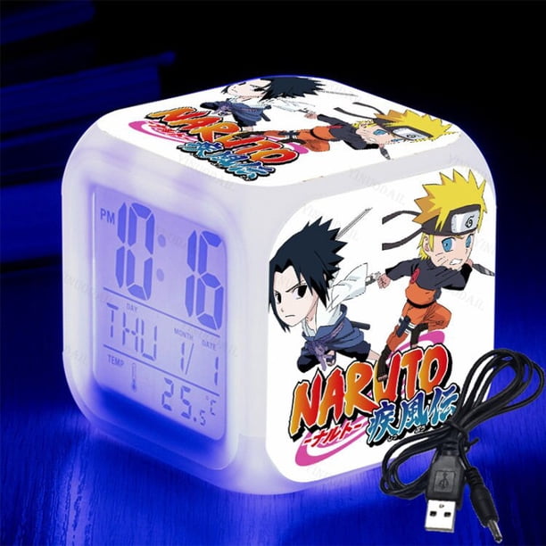 Reloj despertador de dibujos animados Naruto para niños, Lindo juego circundante, Led Digital, colorido, luminoso, luz nocturna