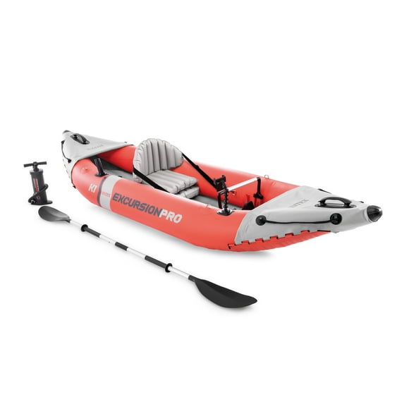 Intex 68303EP Excursion Pro K1 Single Person Inflatable Vinyl Fishing Kayak with Aluminum Oar and Pump, Red