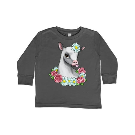 

Inktastic Cute Goat with Roses and Daisies Gift Toddler Boy or Toddler Girl Long Sleeve T-Shirt