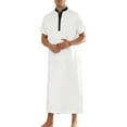 thumbnail image 2 of INSPIRE CHIC Men's Henley Collar Nightshirt Short Sleeves Contrast Color Sleep Wear Gown M White, 2 of 6
