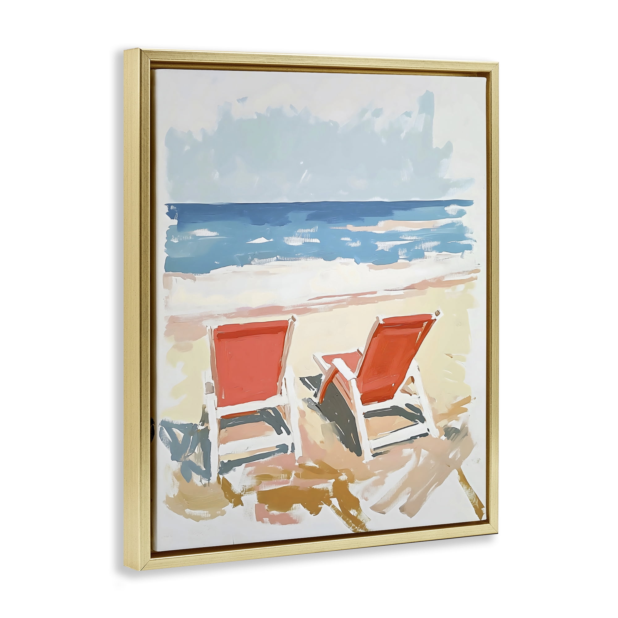 Stupell Industries Two Sunlit Beach Chairs Gold Framed Floater Canvas Wall Art, design by The Prints Vibe