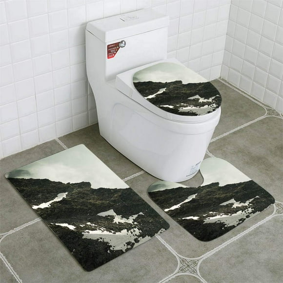 EREHome Mountain Granite Ridge 3 Piece Bathroom Rugs Set Bath Rug Contour Mat and Toilet Lid Cover