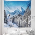 thumbnail image 1 of Landscape Tapestry, Winter Panorama Bavarian Alps Germany Historic Buildings Trees Mountains, Fabric Wall Hanging Decor for Bedroom Living Room Dorm, 5 Sizes, Sea Blue and White, by Ambesonne, 1 of 1