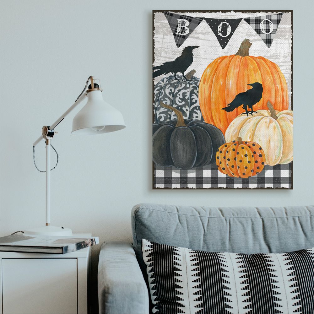 Stupell Industries Whimsical Halloween Scene Farm Table Pumpkin Crows Canvas Wall Art Design by Andrea Tachiera, 36" x 48"