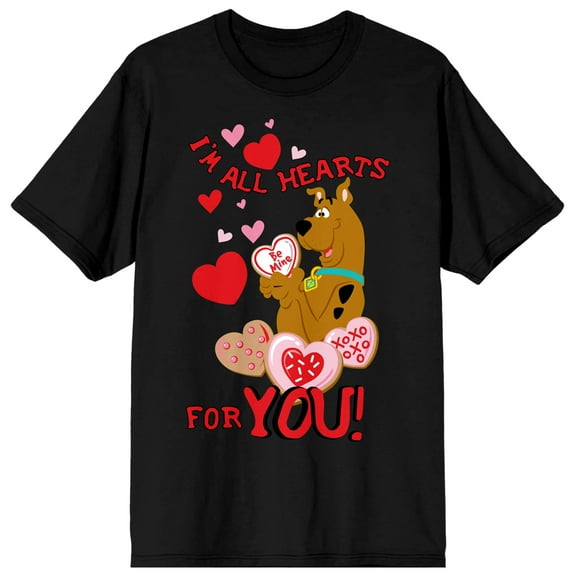 Scooby Doo I'm All Hearts for You Women's Black Short Sleeve Crew Neck Tee-Small