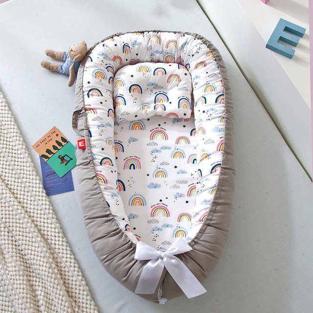 Cuna portátil extraíble y lavable resistente a la presión, nido biónico para bebé, almohada para bebé, cuna de viaje