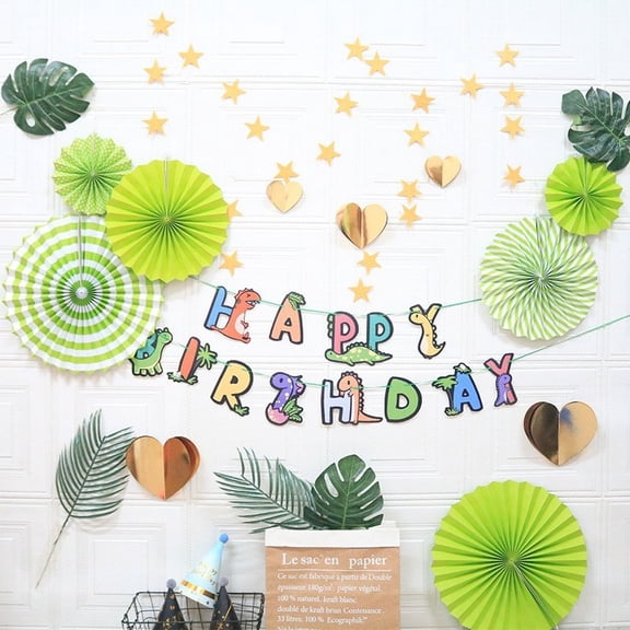 Dinosaur-Themed Pull-Up Paper Banner Set - Fun Decorations for Kids' Birthday Parties and Celebrations