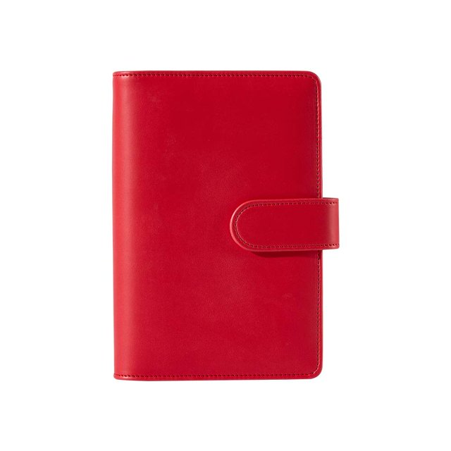 A6 Notebook Binder, 6 Ring Planner with Stylish Design, Loose Leaf Personal Organizer Binder Cover with Magnetic Buckle Closure, PU Leather Binder for Women with Macaron Colors,Red
