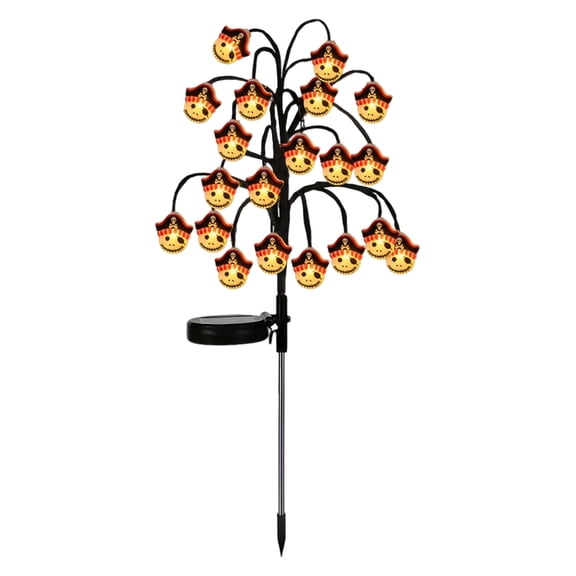 Halloween Solar Lights Outdoor Pirate Skull Pathway Stake Lights Solar Powered Halloween Decorations for Yard Garden Lawn 1 Pack