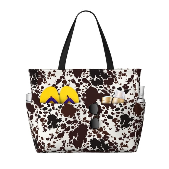 Balery Cow Skin Beach Travel Bag - Water-Resistant, Large Capacity Lightweight Tote with 7 Pockets for Women and Men - Perfect for Beach, Pool, Gym, and Travel