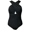 Sexy Solid Color Chest Cross Belly Covering Slimming Plus size Onepiece Women