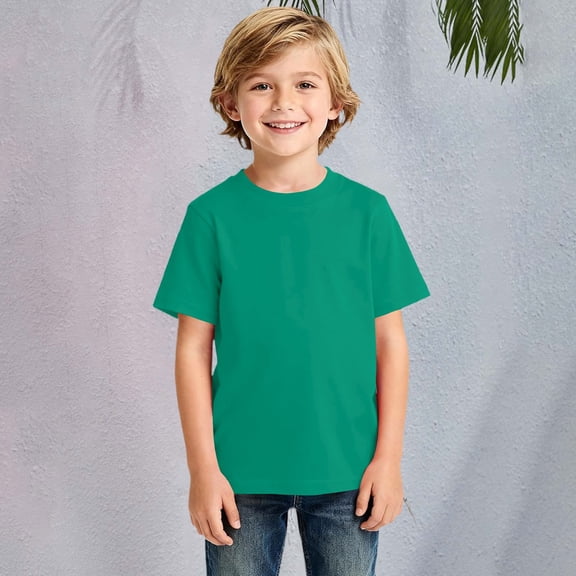 UACY Little Girls Boys Short Sleeve T-Shirt Cotton Solid Tees for Toddlers Solid Basic Cotton Crewneck Tee Workout Top Boys  (Mint Green, 3-4 Years)