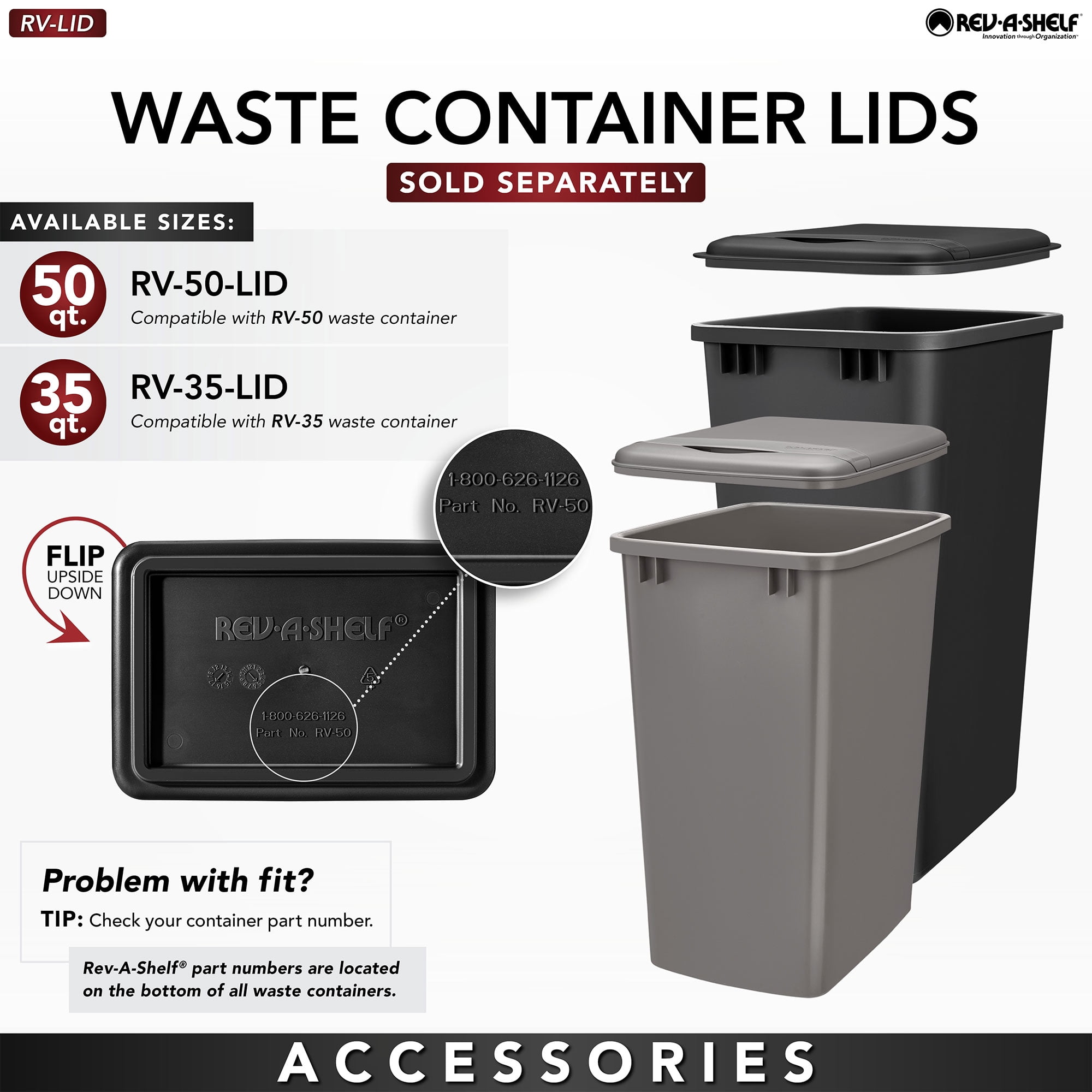 Rev-A-Shelf 35 Quart Pullout Waste Container Trash Can w/ Soft-Close Slides