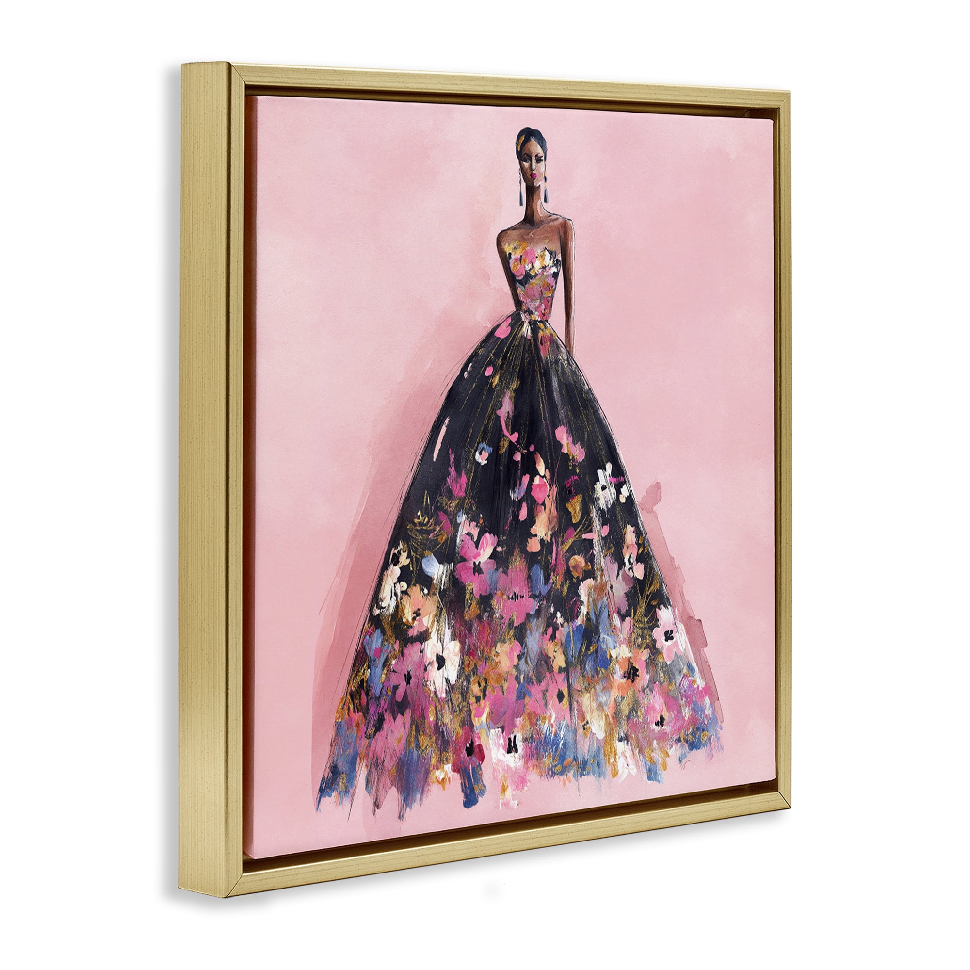Stupell Industries Floral Reverie Gown Gold Framed Floater Canvas Wall Art, design by Svetlana Aleynikova