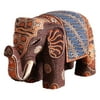 The Crabby Nook Brown-Batik-Elephant-Statue-Hand Crafted Wood Animal Figurine Tabletop or Shelf Decor