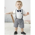 thumbnail image 2 of CARETOO Baby Boy Clothes Suit Romper Outfits Suspender Pants Bowtie Gentlemen Wedding 9-12 Months, 2 of 13