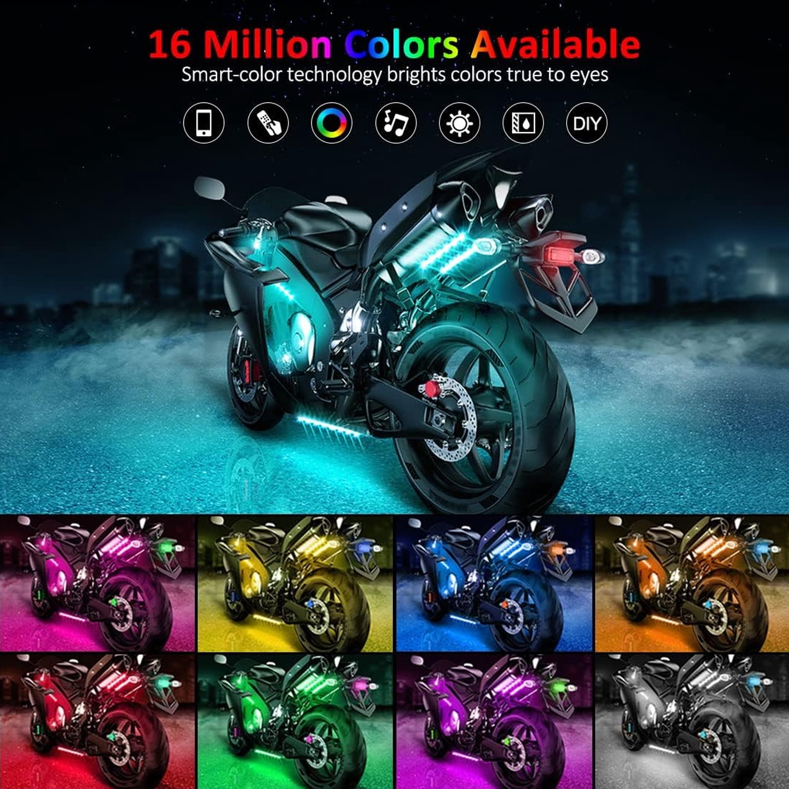 AUTOXBERT 12PCS Motorcycle Underglow RGB LED Strip Motorcycle Light Kit Bluetooth APP Control Waterproof (6.8/8.9/12.8 in)