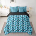 thumbnail image 2 of Feelyou Blue Square Abstract Comforter Set 7pcs, Pixel Grid Miners Full Bedding Set, 2 of 8