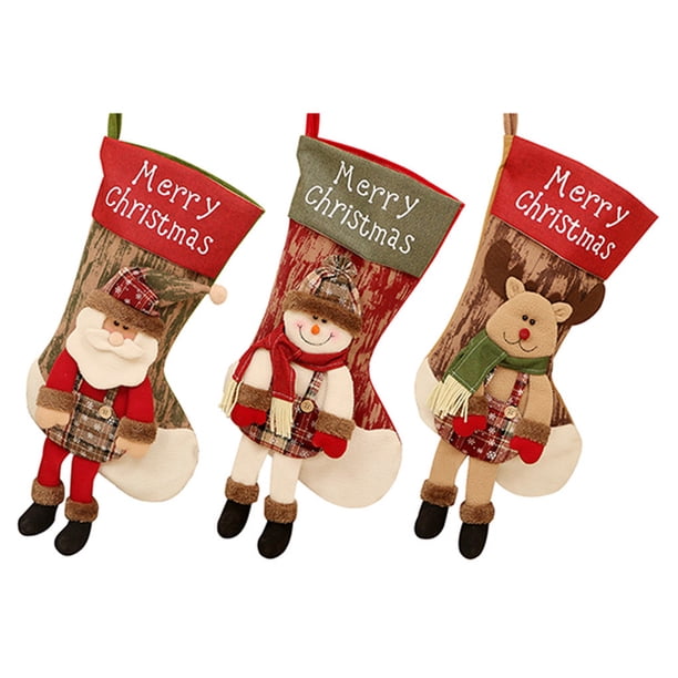 Calcetín de Navidad Decorativo Bolsa de dulces Colgante de tela Adorno navideño para la oficina en casa, Papá Noel, Muñeco de nieve, Animal Eigraketly HA000916-04B
