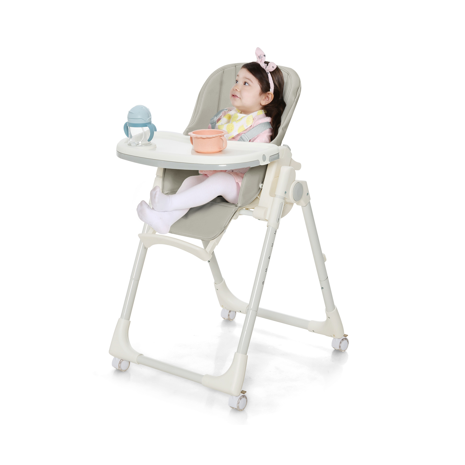 Coelon Baby High Chair with 360° Rotating Wheels, Folding Infant High
