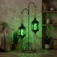thumbnail image 6 of Hanging Moroccan Lamp Decorative Lantern with Chain for Indoor Home Decor, Outdoor Patio, Black Metal, Green Glass, 6 of 12
