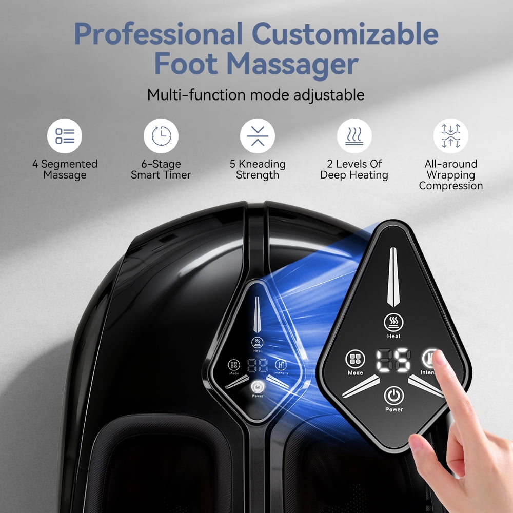 Foot Massager with Heat, Caveen Shiatsu Feet Massager Machine with 4 Modes & 5 Intensities, Auto-off Timers, Relax for Home or Office, Black