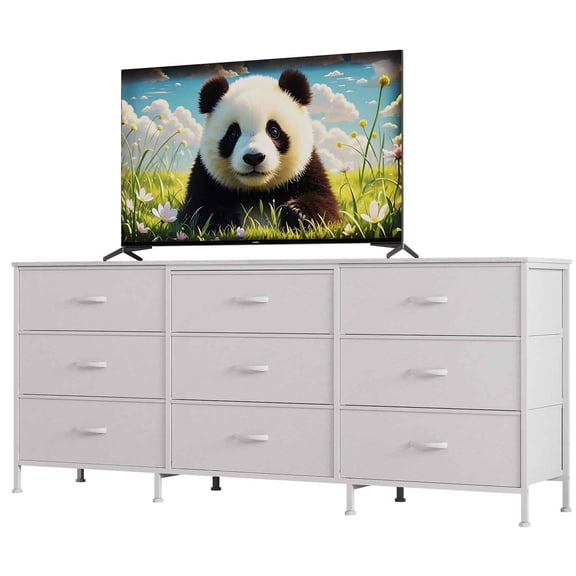 Garderth 9 Drawer Dresser,Wide Fabric Dresser TV Stand For 55-75 Inch TVs,Modern Chest Of Drawers,Entertainment Center With Metal Frame And Wooden Top For Bedroom Closet Living Room Entryway