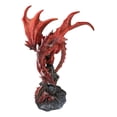 thumbnail image 3 of Wizard Fantasy Red Volcanic Dragon Perching On Rune Stone Tower Rock Figurine, 3 of 9