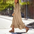 thumbnail image 3 of Casual Kaftan Dresses for Women Plus Size Cotton Linen Button Down Dresses Baggy Long Sleeve Casual Dresses Khaki, 2XL, 3 of 7