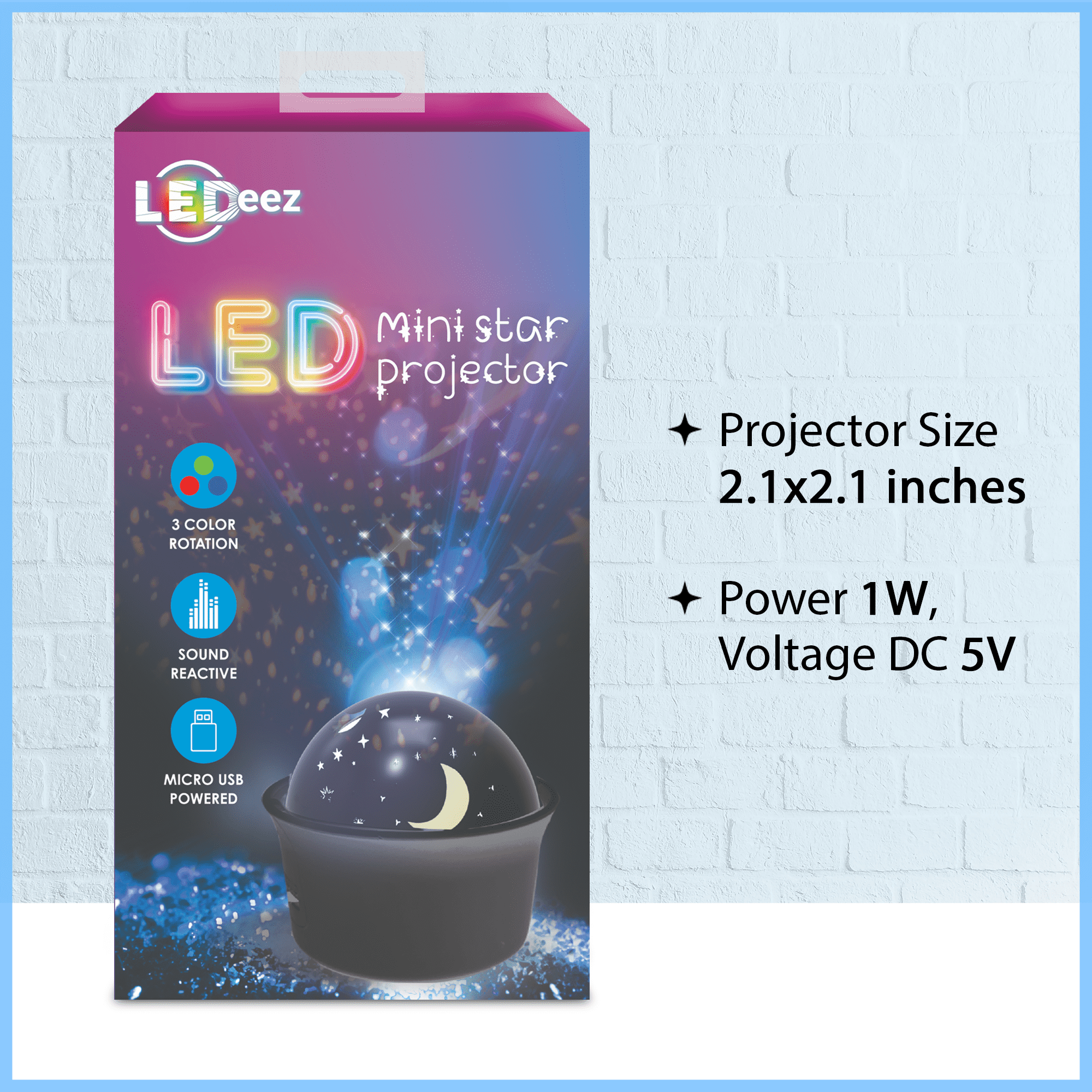 Ledeez Mini Star Light Projector, Magnetic Base, 3 Color Rotation