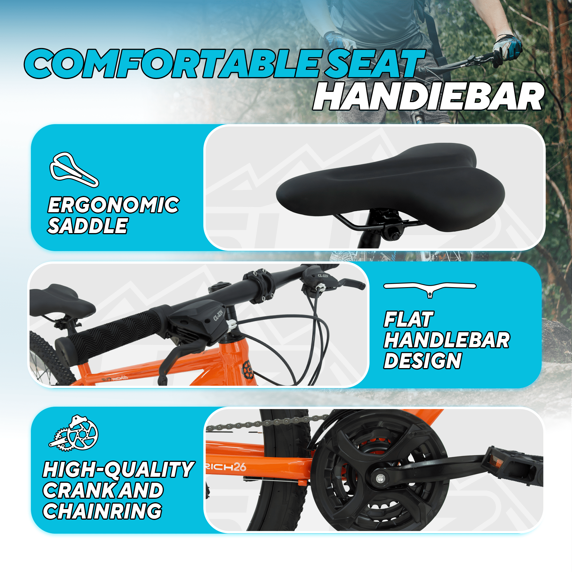 CYBIC 26 inch Mountain Bike for Adults & Teens, 21-Speed MTB Bicycle for Men & Women, Dual Disc Brakes, Suspension Fork, Comfort Saddle