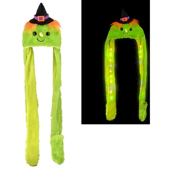 Plush Halloween Green Witch Scarf Hat Costume Accessory