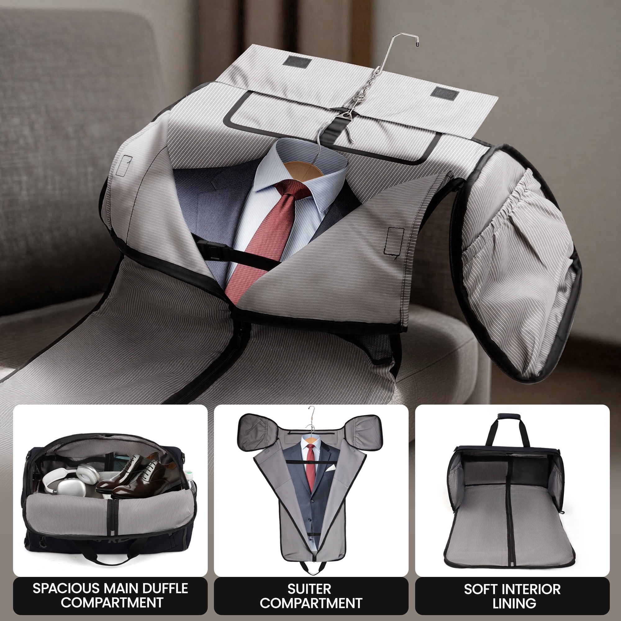 Convertible Garment Duffel Bag with Shoulder Strap, Foldable Duffle Bag for Men Women, 2-in-1 Hanging Suitcase Suit Travel Bag, Navy - GB261