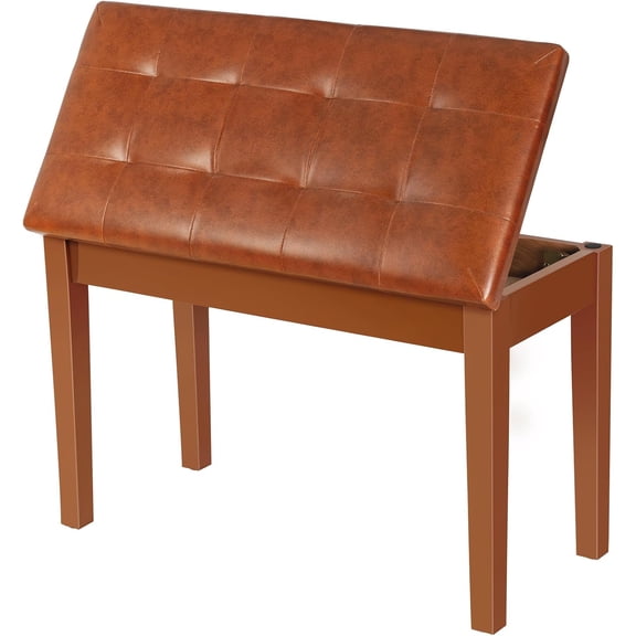 Wooden Duet Piano Bench with Padded Cushion and Storage Compartment for Music Books 29.13''x12.99''x18.11''(Brown)