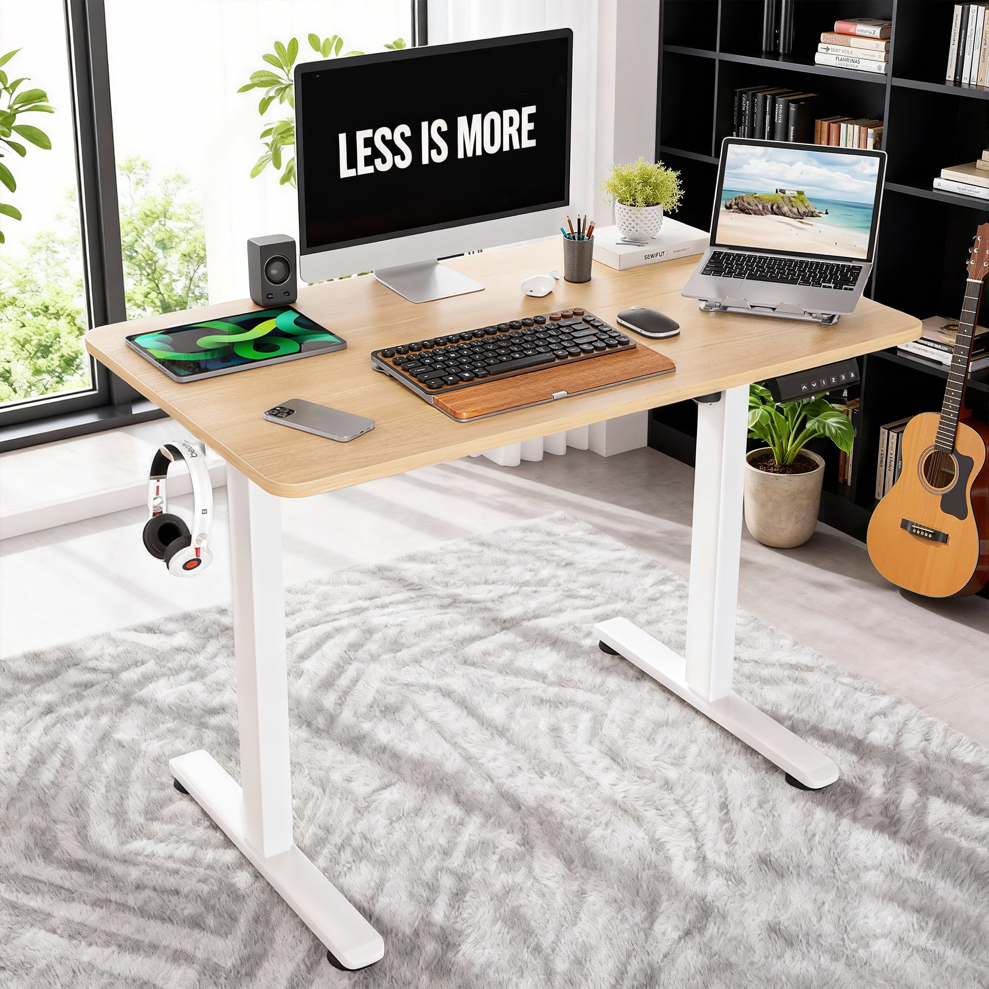 MAYEERTY 40*24" Oak Electric Standing Home Office Desk with Splice Board, Adjustable Height Sit-Stand Desk