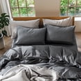 thumbnail image 4 of MooMee Pillowcases 100% Washed Cotton Linen Like Textured Envelope Closure Set of 2 (Dark Grey, Queen), 4 of 4
