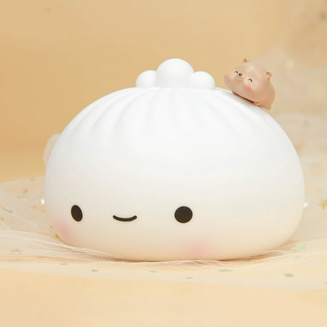 Cute LED Night Light Mini Touch Lamp Cartoon Night Light Steamed Bun Dumpling Night Light Mini Baby Bedside Lamp Portable Durable Tap Control LED Nursery Night Light for Bedside