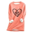 thumbnail image 3 of lcziwo Valentine's Day Gift for Women Sherpa Lined Sweatshirts Cute Heart Graphic Pullover Thicken Warm Fleece Crewneck Sweatshirt Plus Size Loungewear Tunic Tops Holiday Sales Orange 4XL, 3 of 4