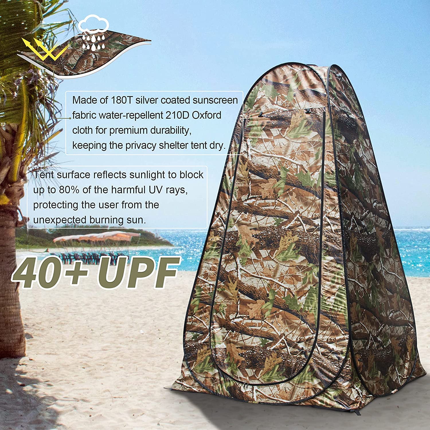 GVDV Pop Up Privacy Tent Portable Shower Tent with Mat for Outdoor Beach Fishing Hiking Travel for Camping Instant Camp Toilet Bathroom Changing Dressing Room Shelter, Extra-Tall, UPF 50+