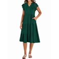 thumbnail image 3 of Womens Summer Dress Ruffle Sleeve V Neck Midi Dresses Tiered Boho Beach Sundress Dark Green L, 3 of 7