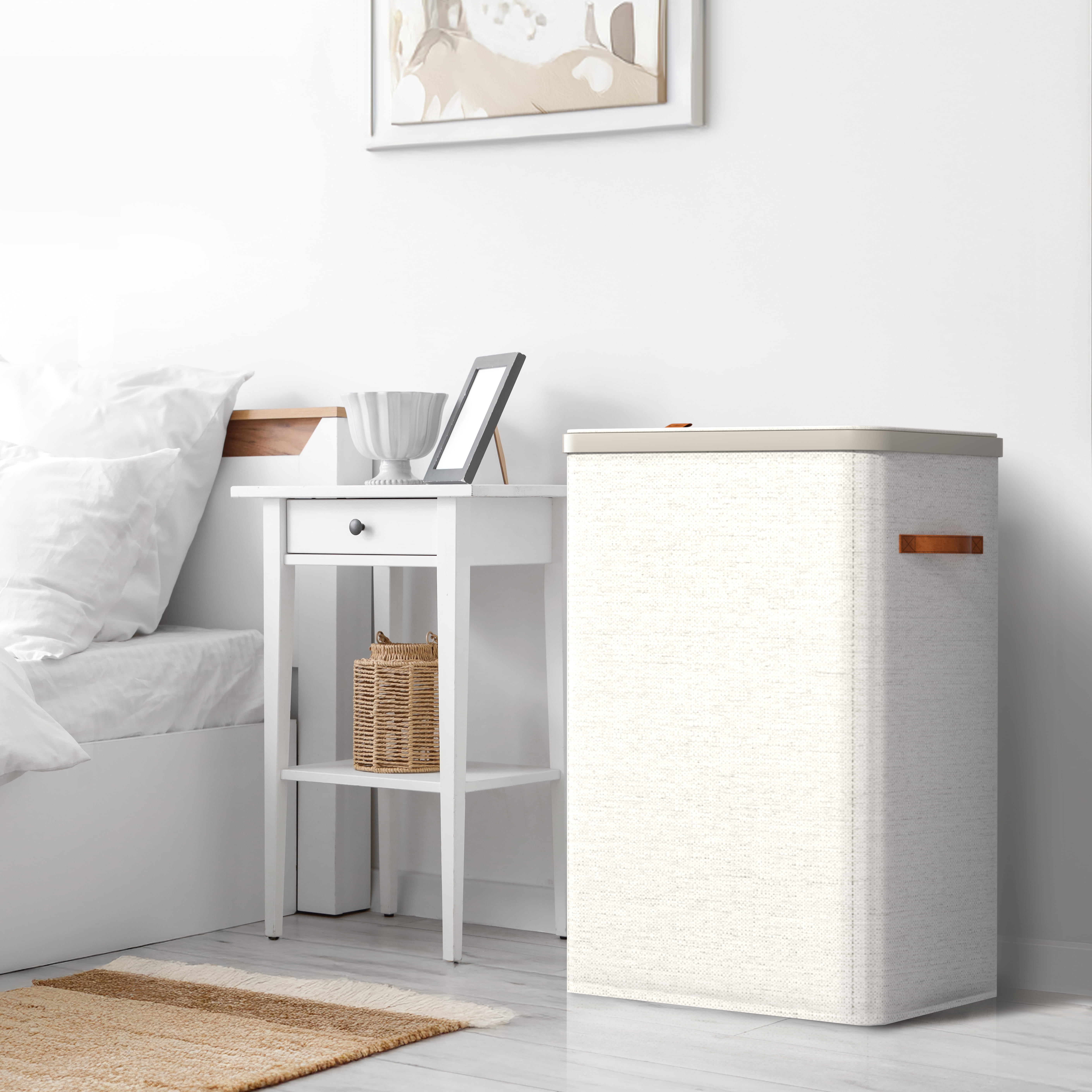 Sorbus Collapsible Fabric Laundry Hamper with Removable Bag, 2 Compartment, Beige