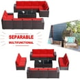thumbnail image 3 of 2 Sets of 6-Piece PE Rattan Patio Furniture Set, Waterproof Wicker Sectional Sofa with Coffee Table & Cushions, Outdoor Conversation Set for Garden/Poolside,red, 3 of 8