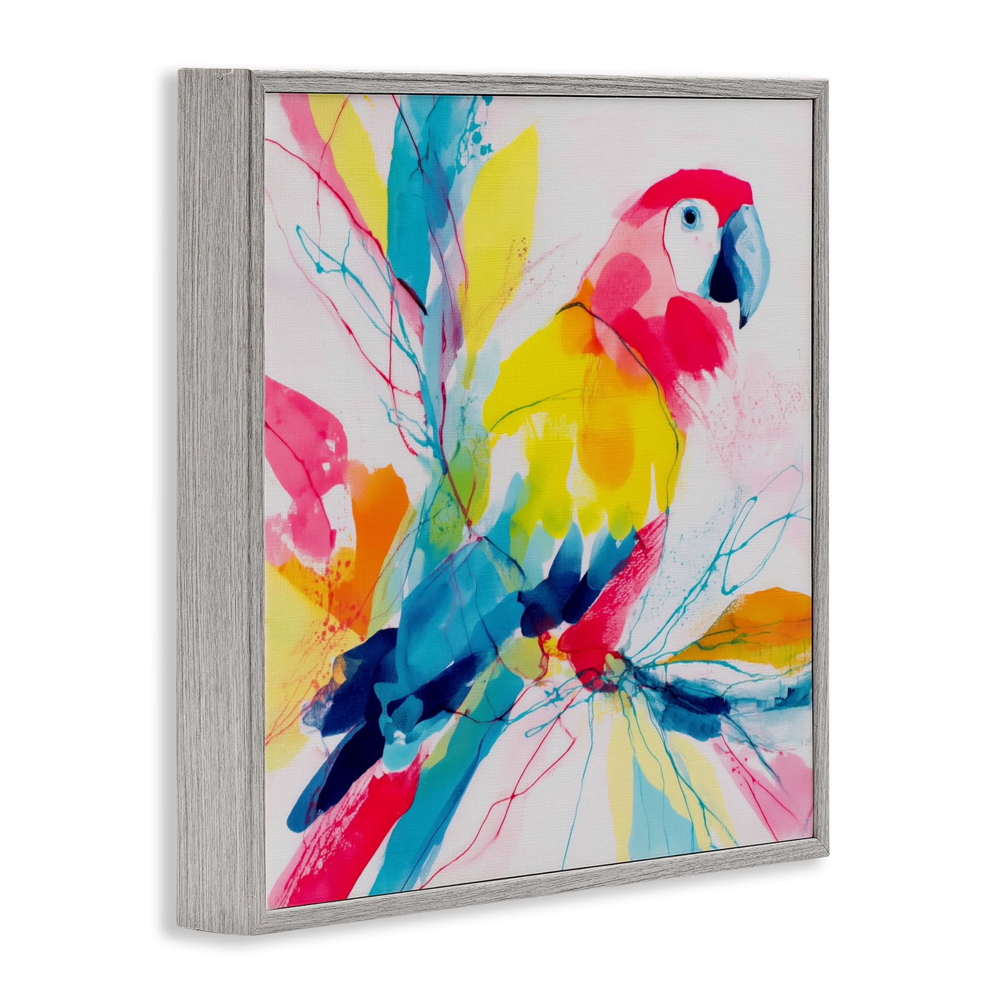 Stupell Industries Expressive Parrot in Bloom Gray Framed Giclee Art, design by Chromatic Storm Studio