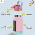 thumbnail image 2 of 12oz Kids Water Bottle 2 Pack, Stainless Steel Insulated Water Bottle for Kids, Toddler Cup with Straws Leak-proof, Kids Water Bottle For School Boys Girls, BPA Free, Rose Red+Charm Pink Two-Piece Set, 2 of 13