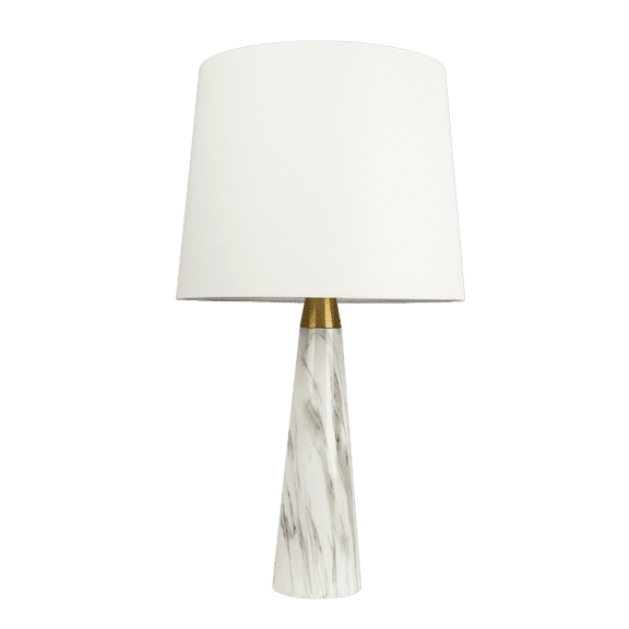 Noaman Enclave Hydro White Table Lamp with On/Off Switch, 25in Height, Faux Marble Base & Fabric Shade, Gold/White/White Marble for Bedroom & Living Room