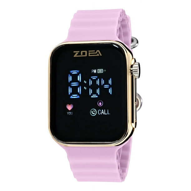 Reloj Zoea Ez8008-j Dorado Silicona Resistente Al Agua Correa Lila Fondo Negro