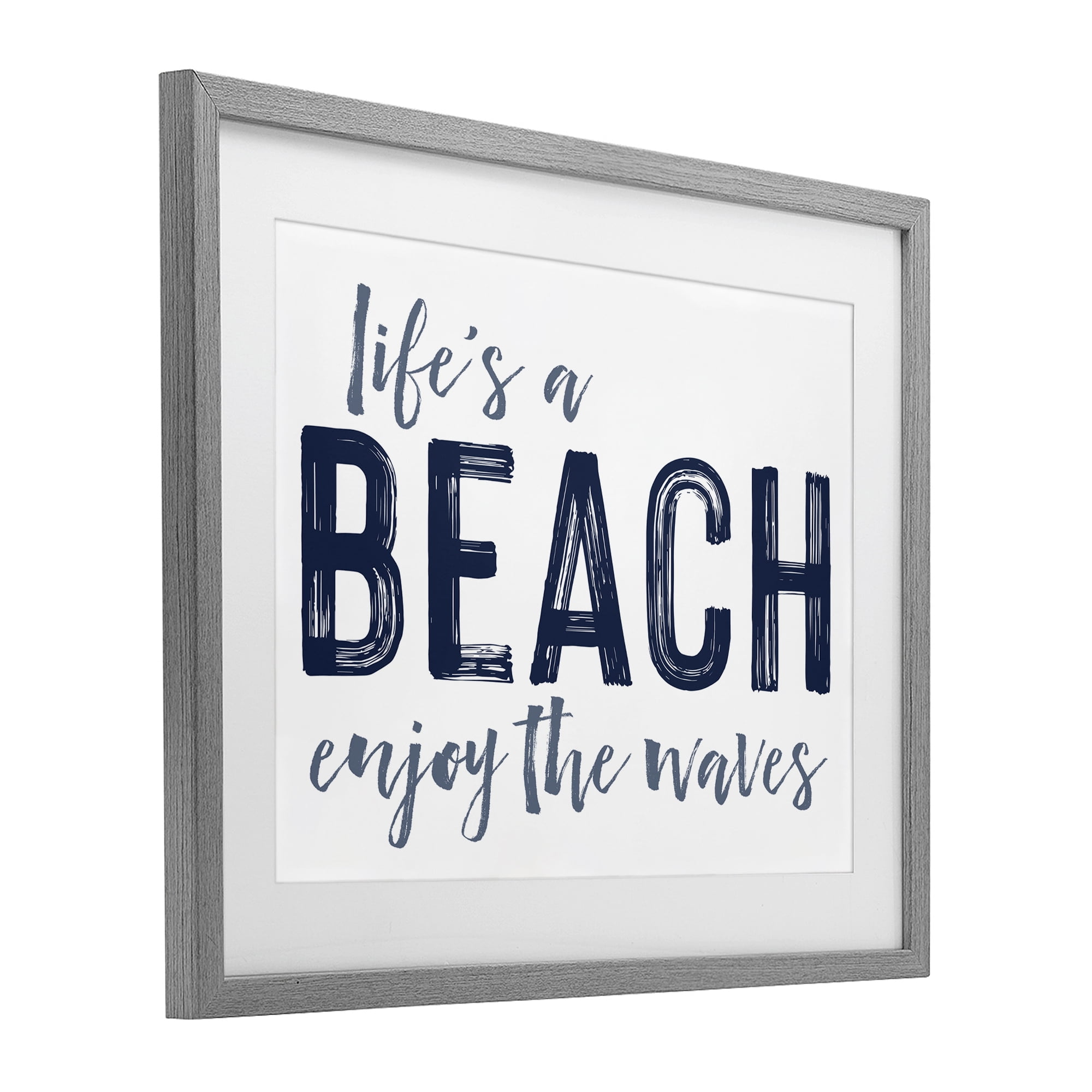 Summer Sentiment Enjoy Waves Gray Framed Print Under Glass, design by Lettered and Lined